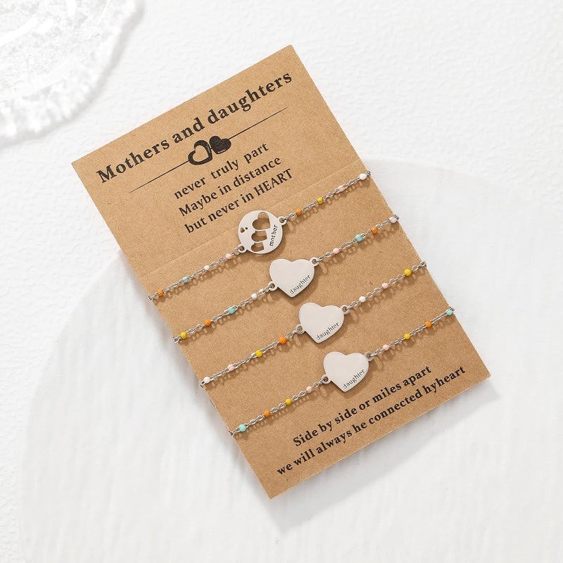 DS Mother Daughter Bracelets Set,18K Gold Plated Stainless Steel Heart Jewelry for Women Girls,Mothers Day Gifts for Mom/Daughter,Adjustable Matching Bracelets for Mommy and Me gift box packaging - Image 3